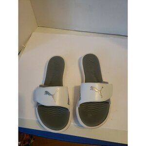 Puma White & Grey Hook & Loop Slide on Sandals 9